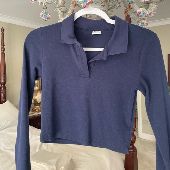 Sunday Best navy cropped polo long sleeve shirt - Picture 1 of 2